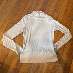 Elegant Cream Ribbed Turtleneck Top